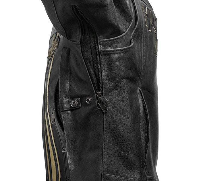 • classic biker leather jacket zipper detail
