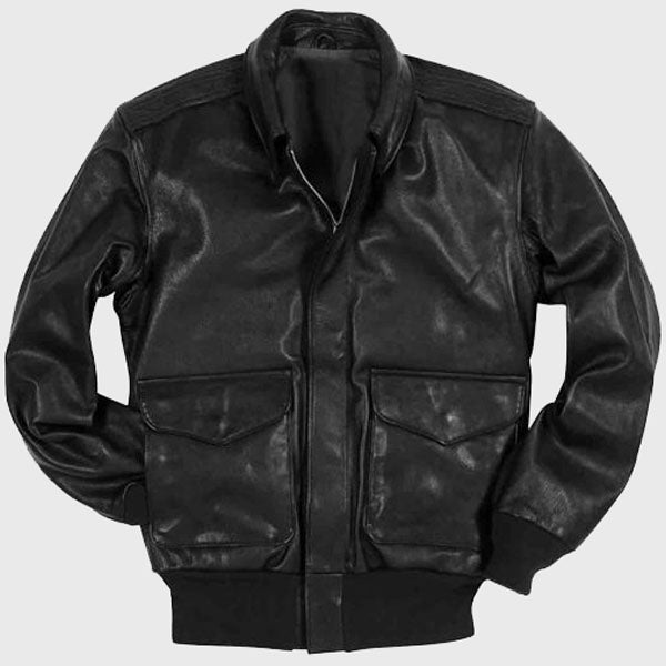 Classic A-2 Flight Bomber Black Leather Jacket - AMSEL LEATHERS