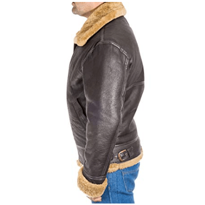 men’s brown sheepskin leather aviator jacket back view