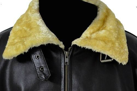 men’s black sheepskin leather aviator jacket back view