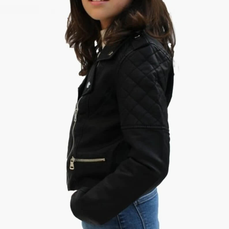 Adorable Quilted Black Leather Kids Jacket - AMSEL LEATHERS