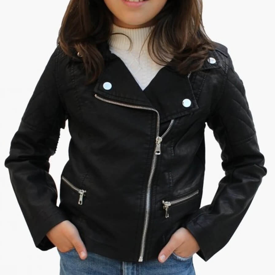 Adorable Quilted Black Leather Kids Jacket - AMSEL LEATHERS