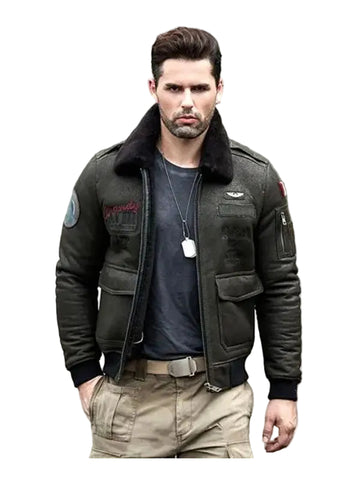 • airforce shearling flight jacket mens winter coat front view
