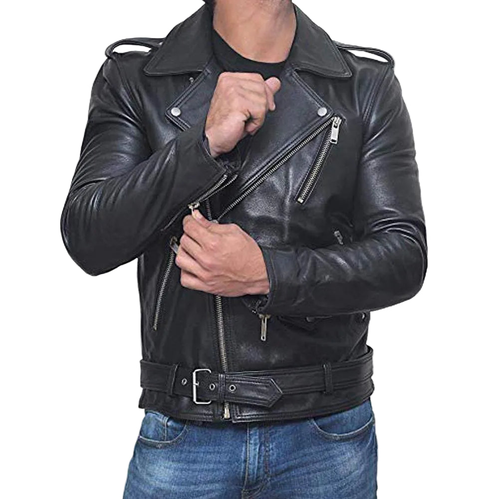 men's black lambskin leather bomber jacket callen back view