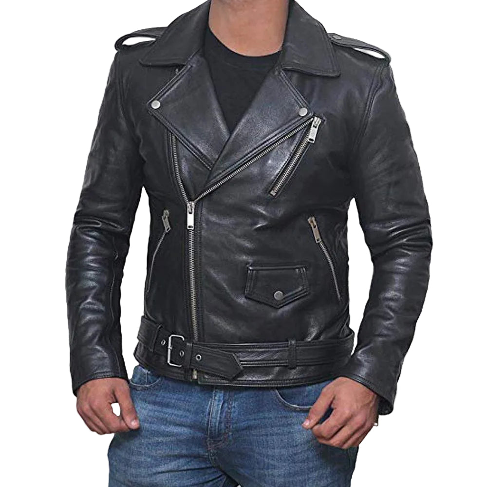 men's black lambskin leather bomber jacket callen front view