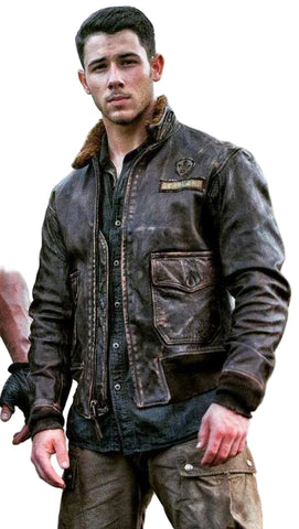 • adventure movie leather jacket brown lapel collar
