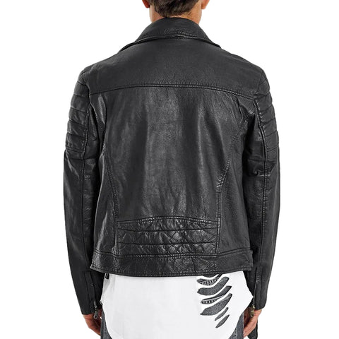 • lambskin leather jacket fur collar black close up
