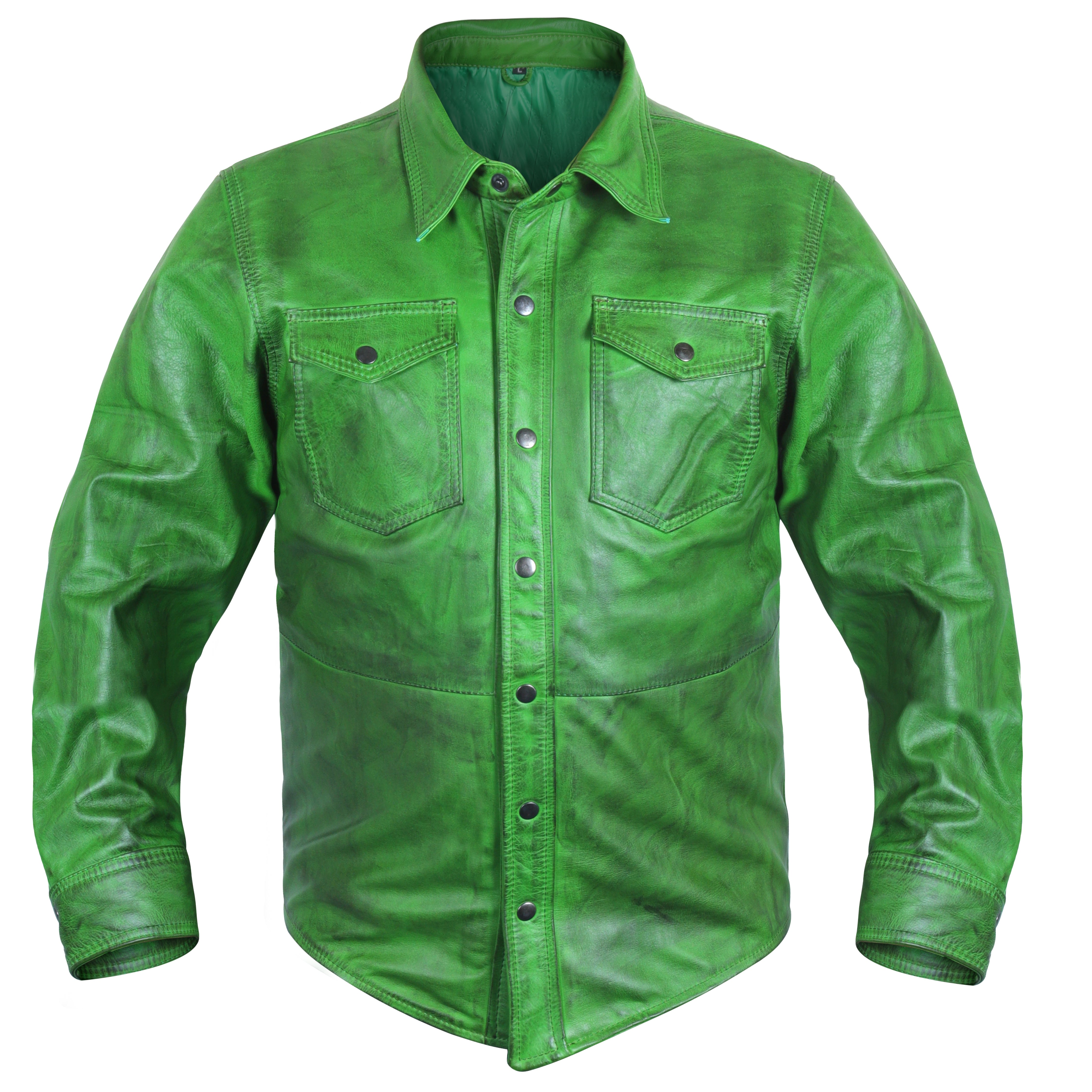 Men's Green Premium Lambskin Leather Shirt – Soft & Stylish Amsel Leathers