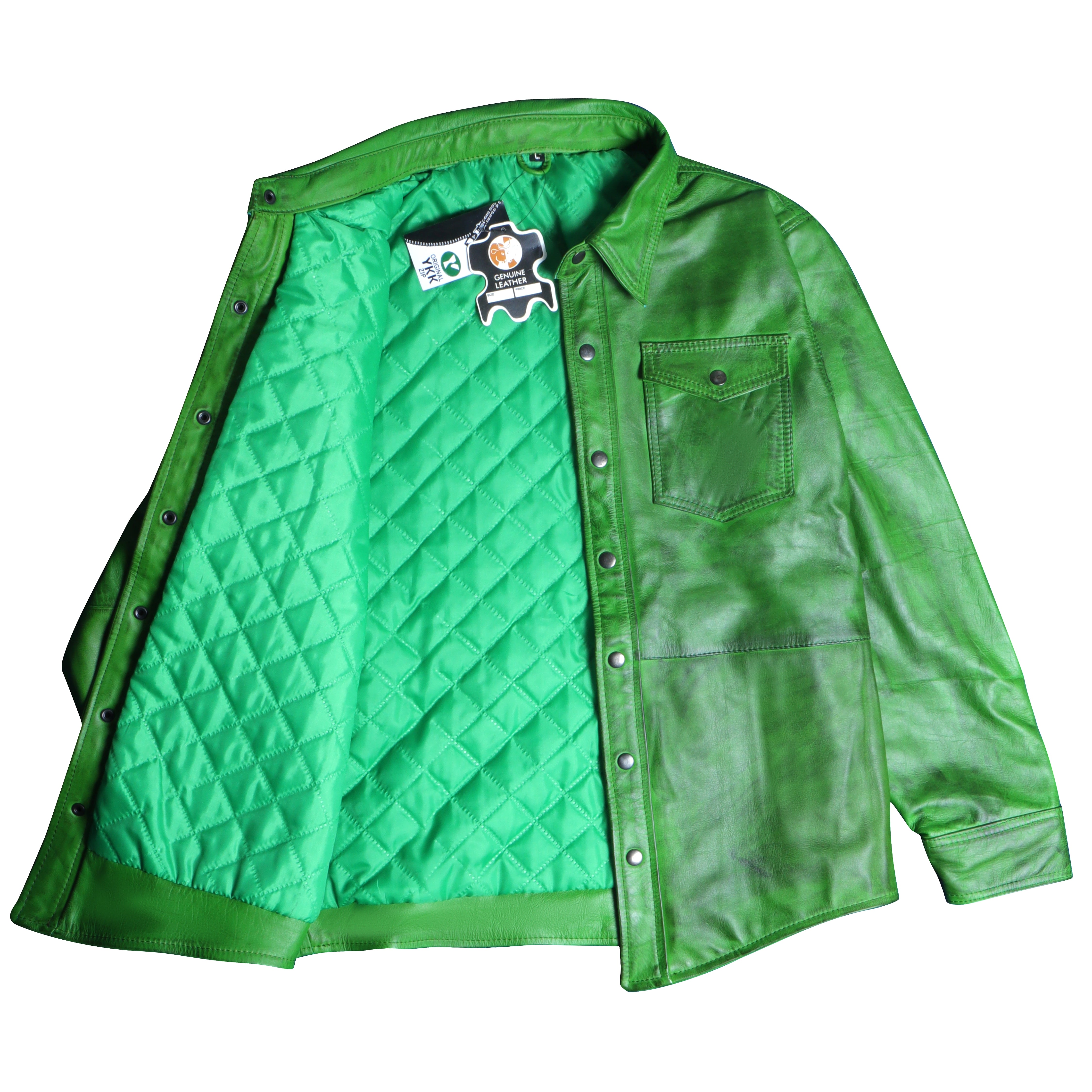 Men's Green Premium Lambskin Leather Shirt – Soft & Stylish Amsel Leathers