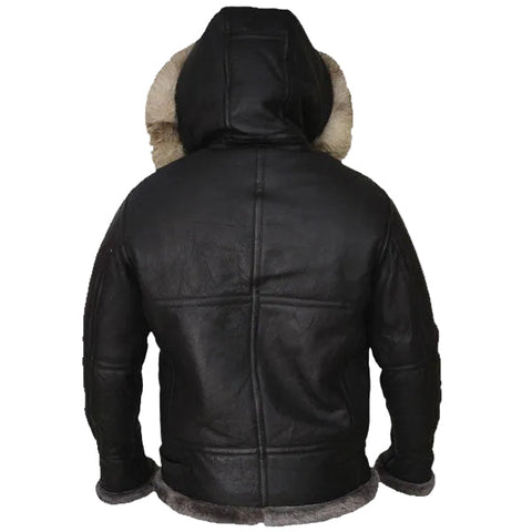 Amsel Arden black leather jacket with shearling hood
