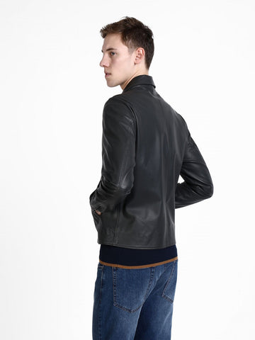 men's black leather shirt kael side angle