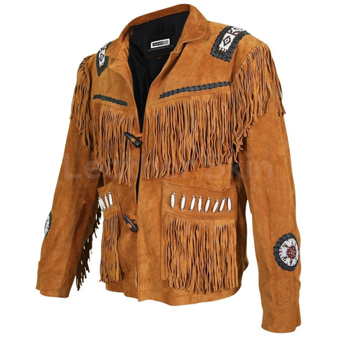 men's brown fringe suede leather jacket brenner side angle