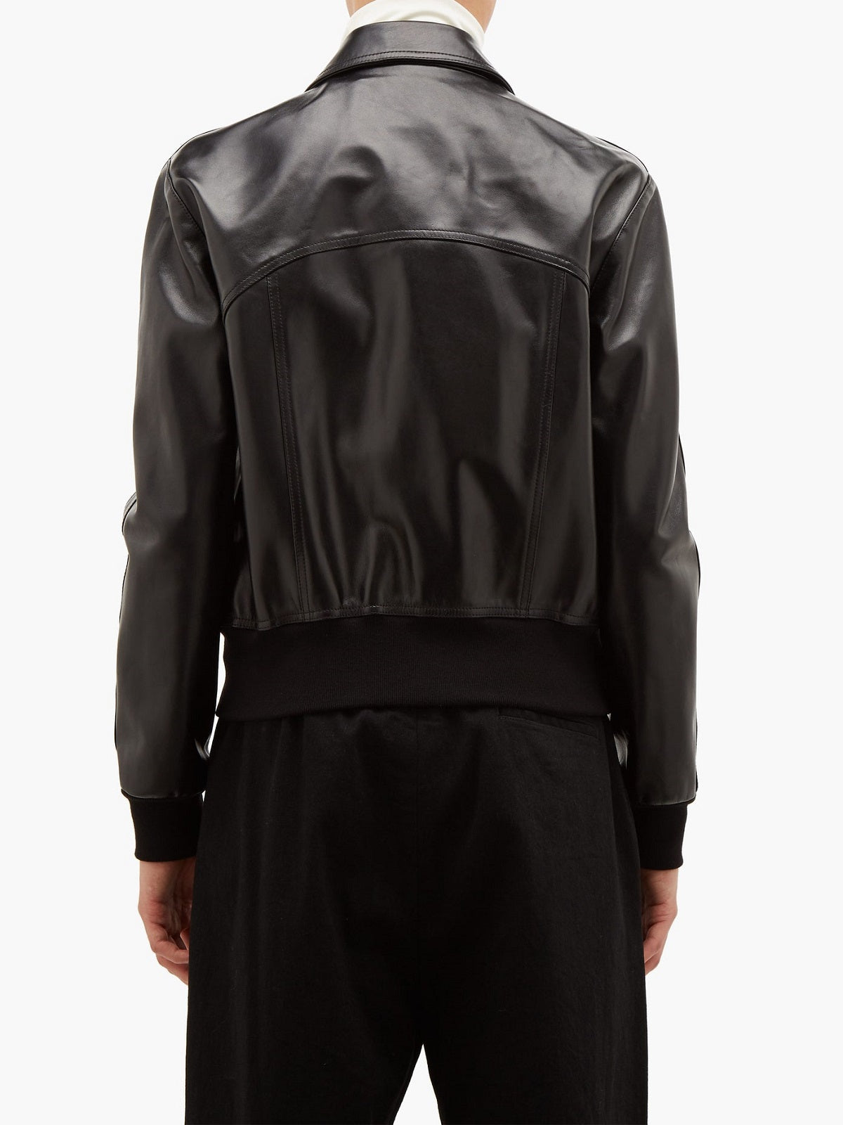 men’s black cowhide leather jacket side angle
