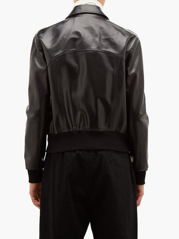 men’s black cowhide leather jacket side angle