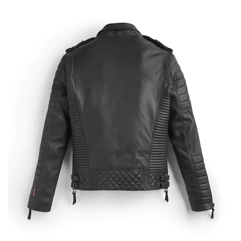 Amsel Draven black leather motorbike jacket
