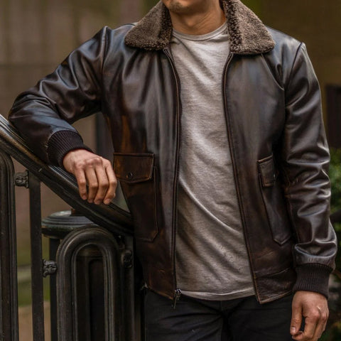 Amsel Griffin Brown G-1 Leather Bomber Jacket
