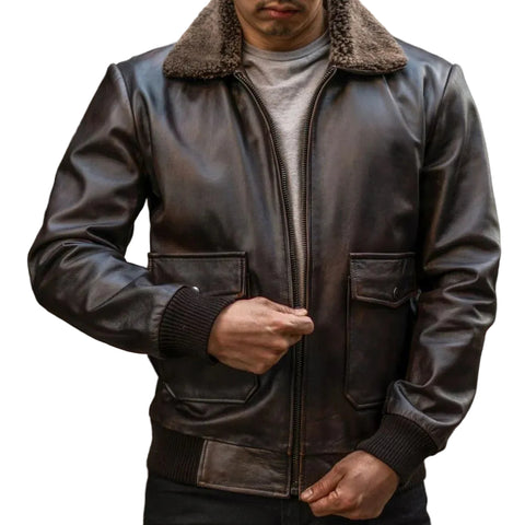 Amsel Griffin Brown G-1 Leather Bomber Jacket
