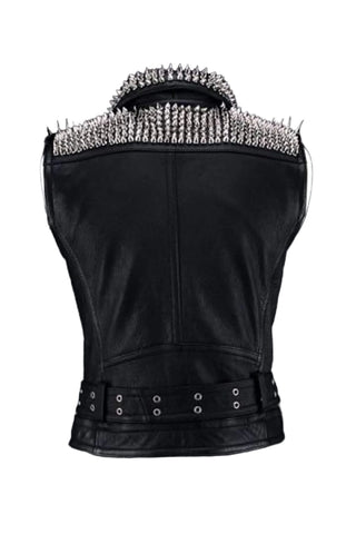 men's black studded leather vest alaric side angle