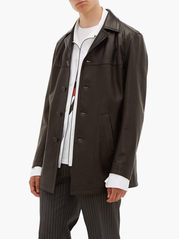 men's brown leather leather coat cassian front view