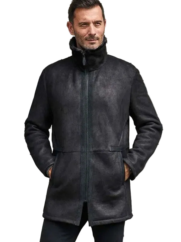 Amsel Magnus black fur lined leather coat
