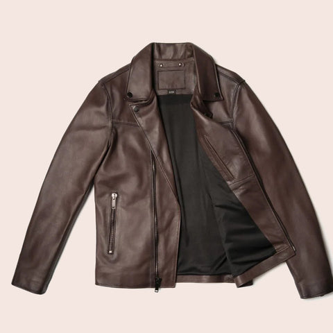 men's brown leather racer jacket leif side angle