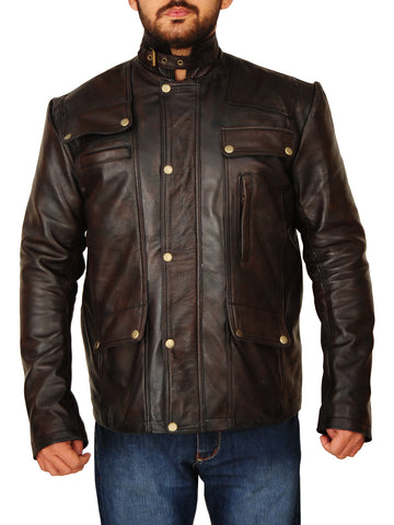 men’s dark brown cowhide leather jacket additional product view