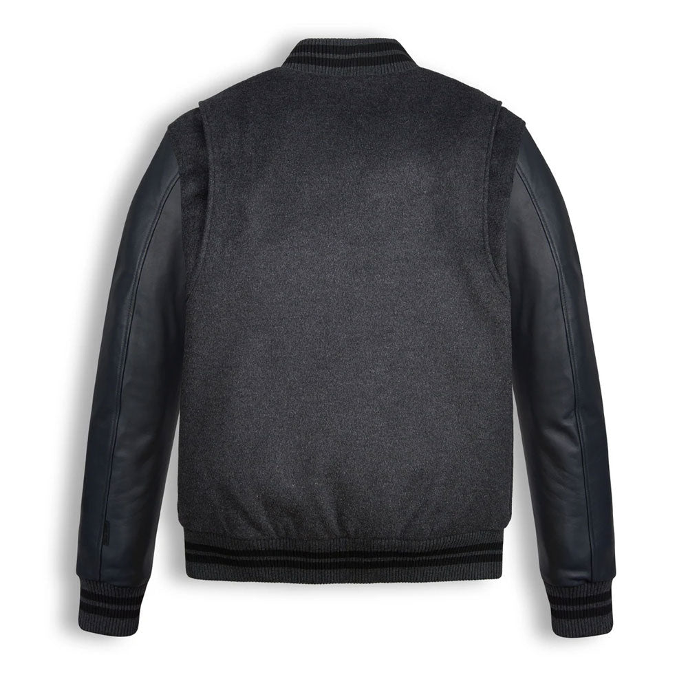 Amsel Riven black nappa leather varsity bomber
