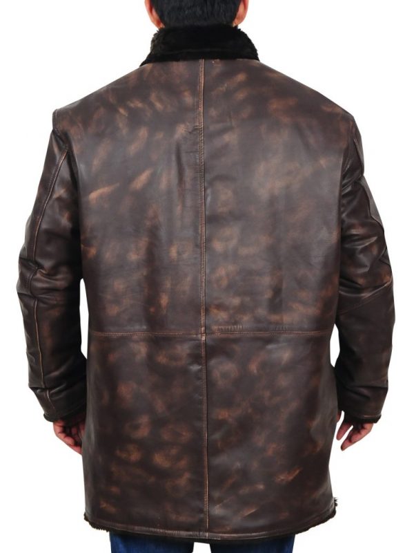 Amsel Roswell brown leather jacket with faux fur collar
