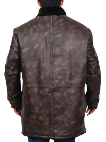 Amsel Roswell brown leather jacket with faux fur collar
