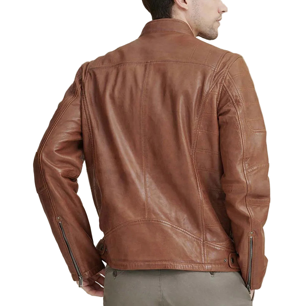 Amsel Rowan brown leather biker jacket
