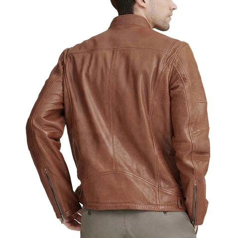 Amsel Rowan brown leather biker jacket
