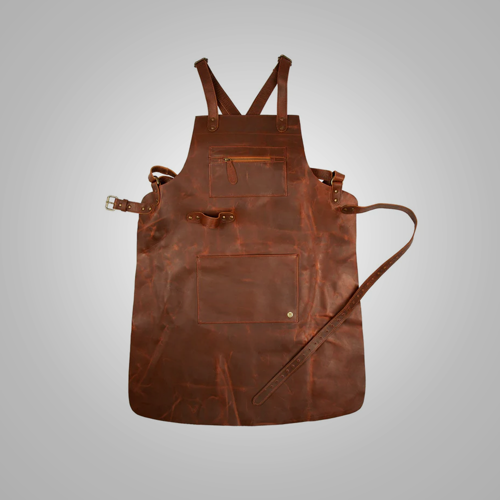 Amsel Rowan leather workshop apron with pockets
