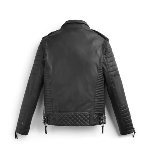 men’s black sheepskin leather jacket detail view