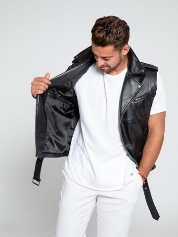 men's black leather vest cassian side angle