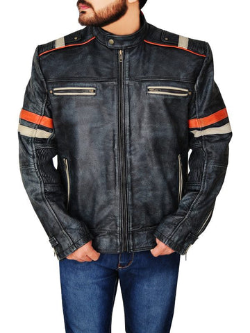 men's black distressed leather racer jacket brenner side angle