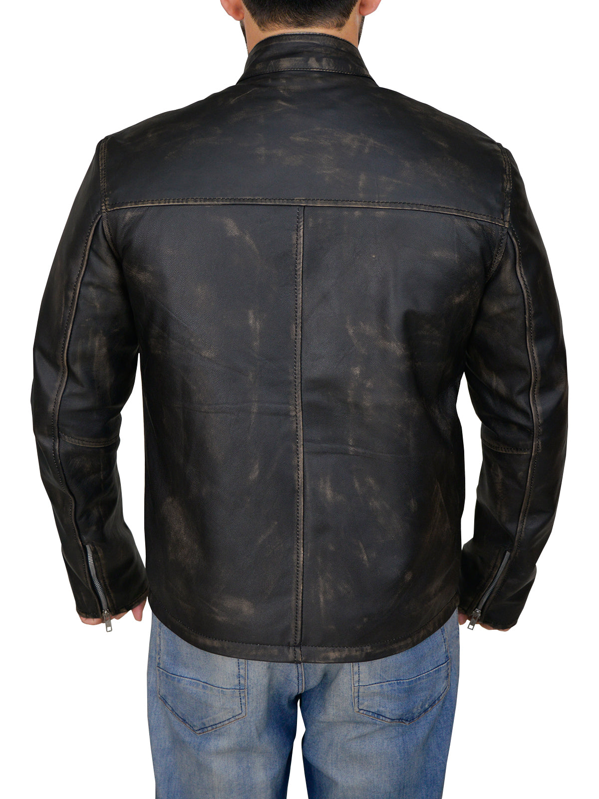 men's black distressed leather racer jacket lucien side angle