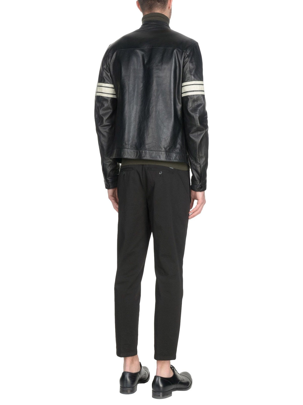 men’s black cowhide leather jacket side angle