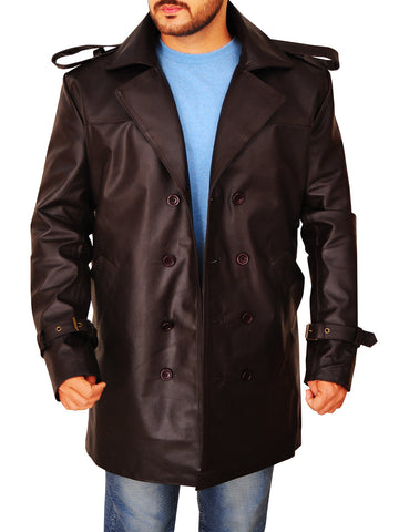 men's brown leather leather coat marlow detail close up