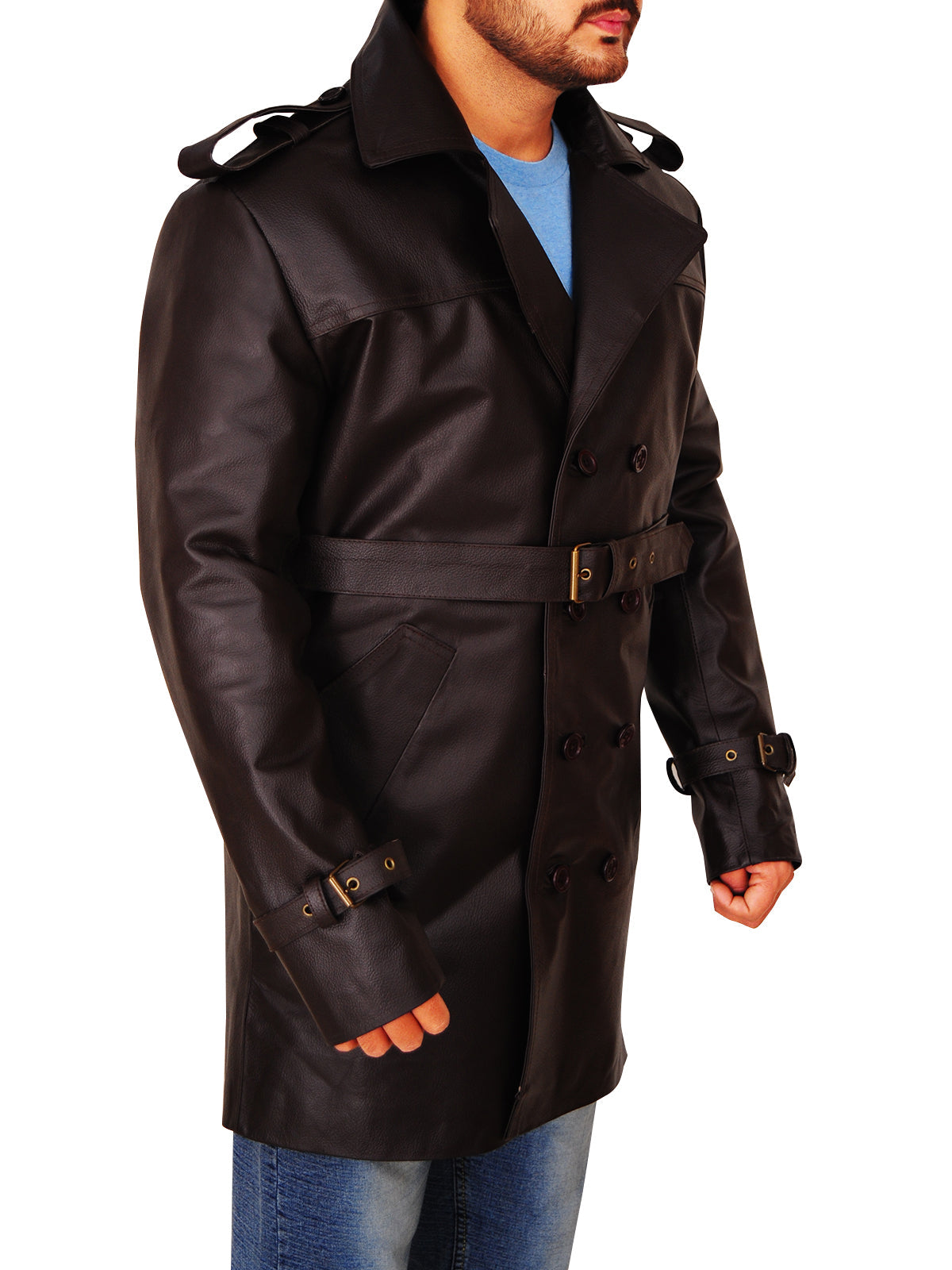 men's brown leather leather coat marlow side angle