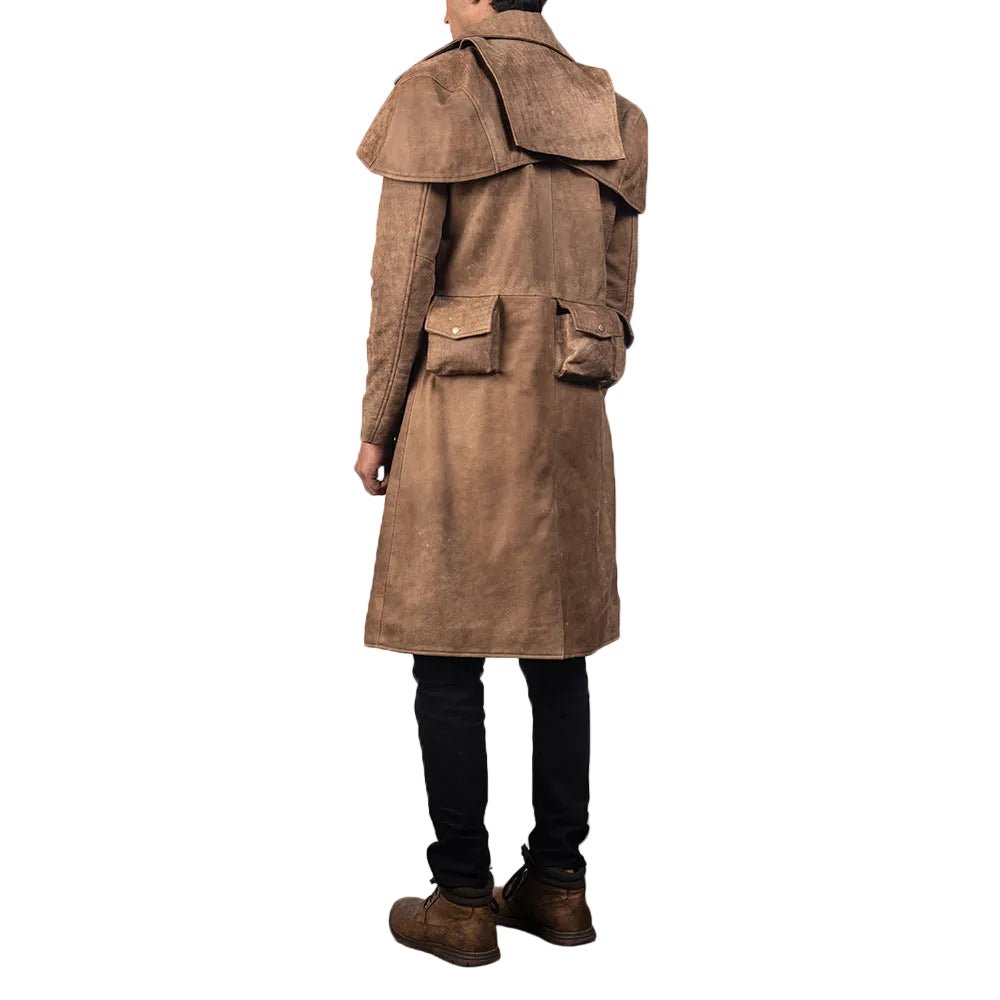 • army style leather duster coat men distressed brown
