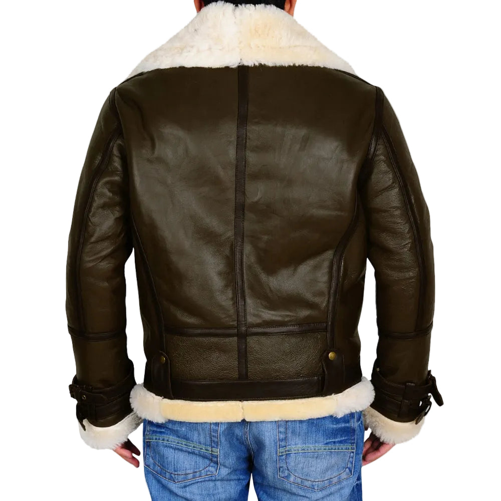 • mens b3 shearling leather jacket green color detail
