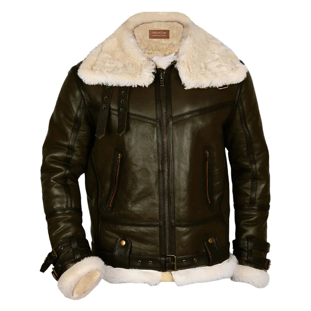 • army green b3 shearling bomber jacket mens front view
