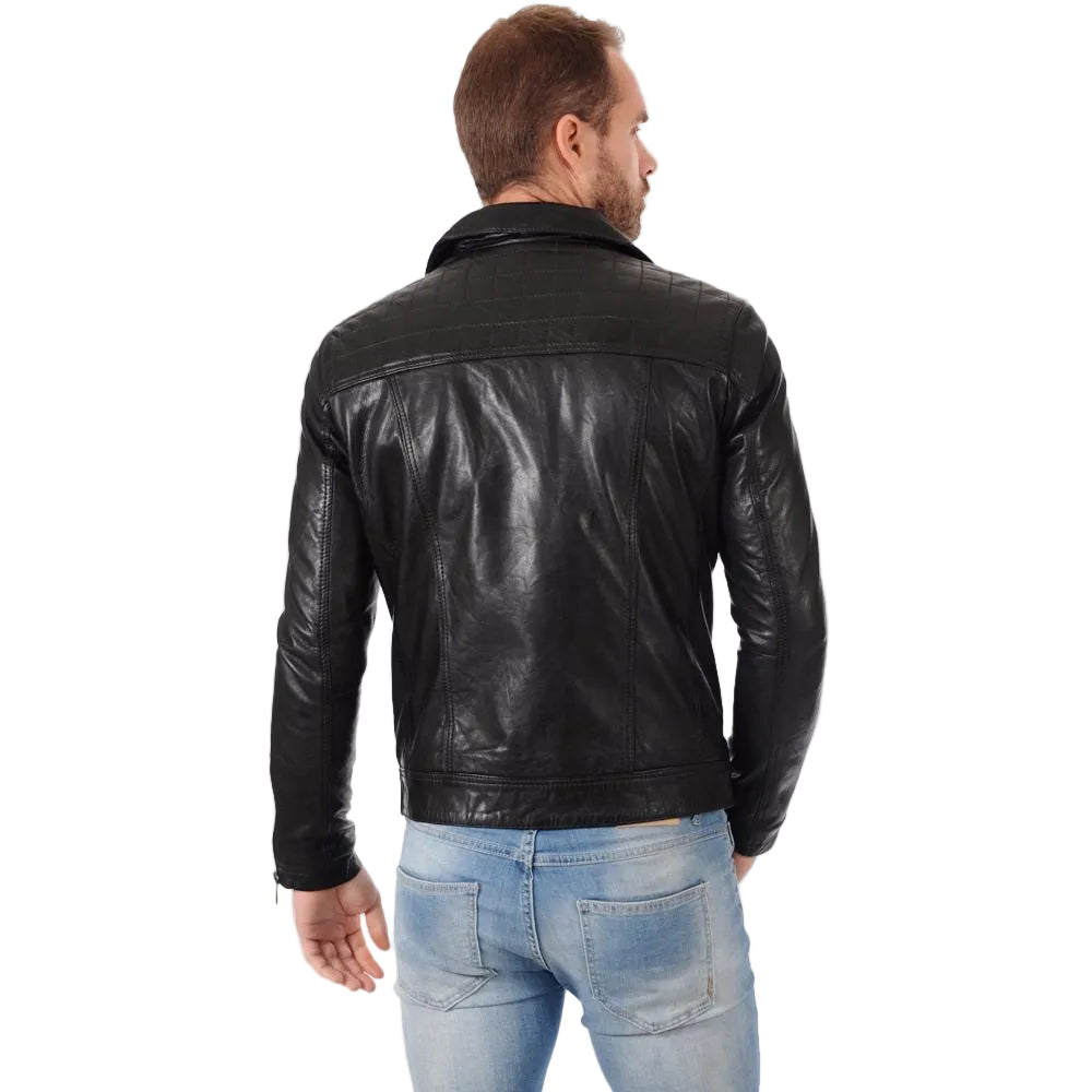• lambskin motorcycle leather jacket mens zipper cuffs

