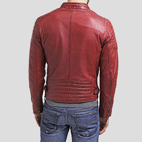 men’s black lambskin leather biker jacket side angle