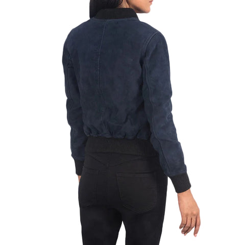 women's blue suede leather jacket sabine side angle