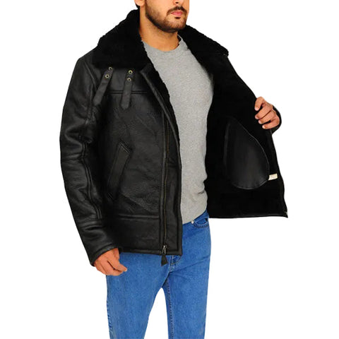B3 Aviator Bomber Sheepskin Black Jacket