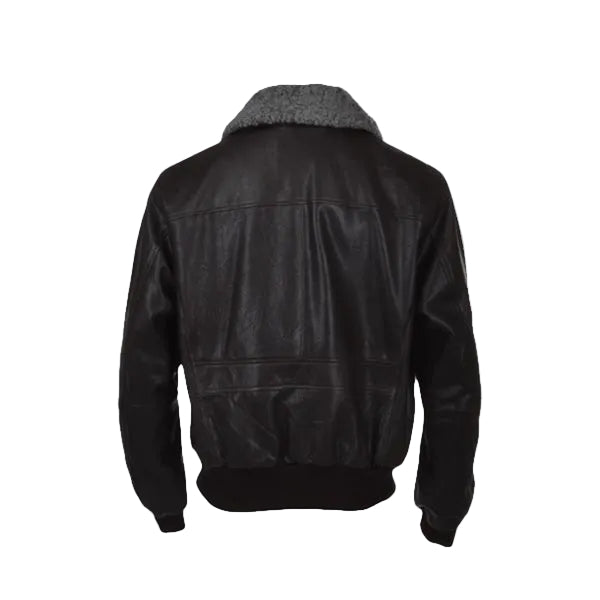 men’s black sheepskin leather aviator jacket side angle