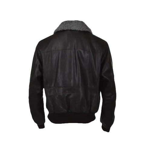 men’s black sheepskin leather aviator jacket side angle