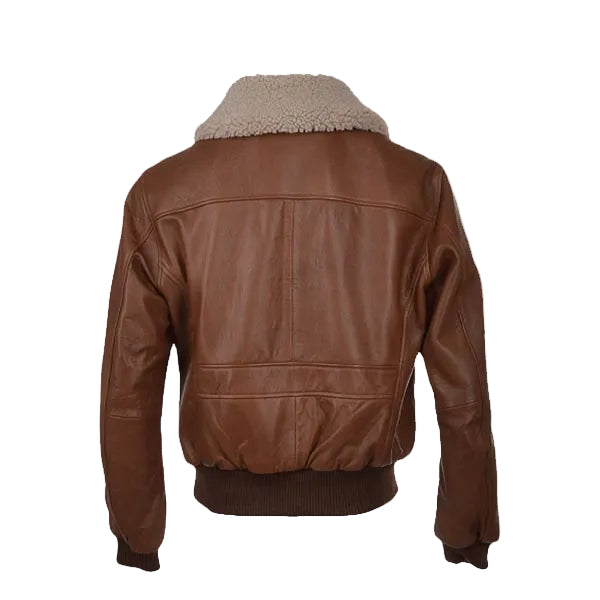 men’s brown sheepskin leather aviator jacket side angle