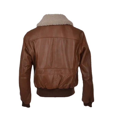 men’s brown sheepskin leather aviator jacket side angle